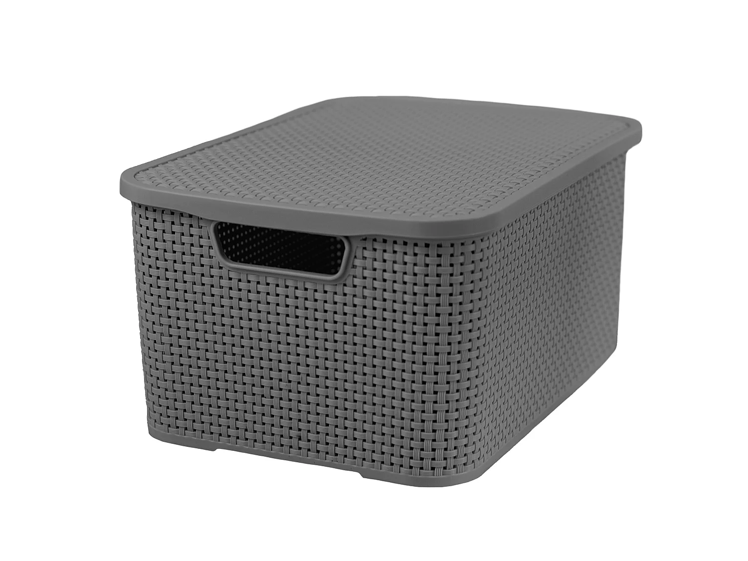 Panier de rangement avec couvercle effet rotin plastique anthracite 19 L, 38x28x18 cm