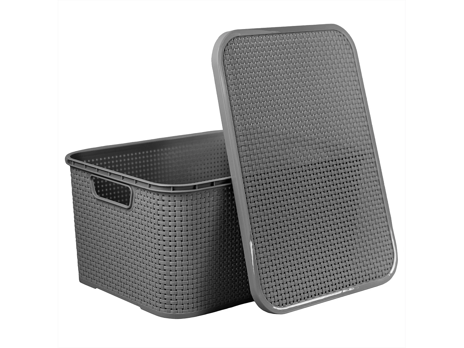 Panier de rangement avec couvercle effet rotin plastique anthracite 19 L, 38x28x18 cm