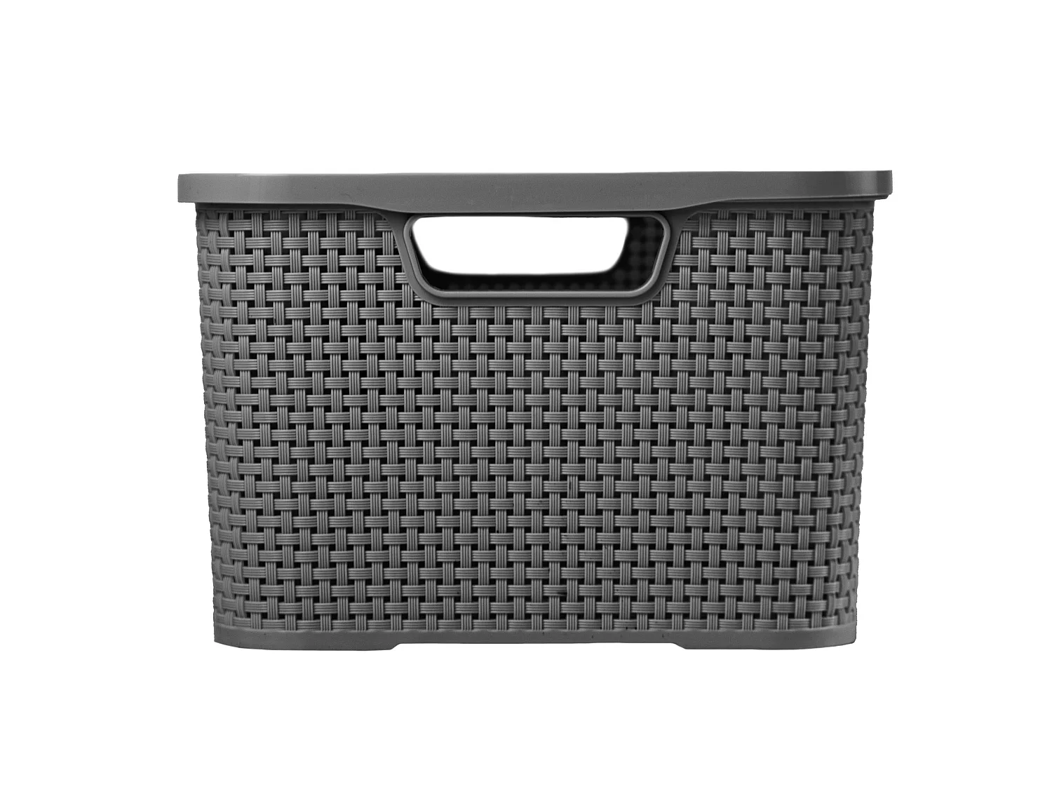 Panier de rangement avec couvercle effet rotin plastique anthracite 19 L, 38x28x18 cm