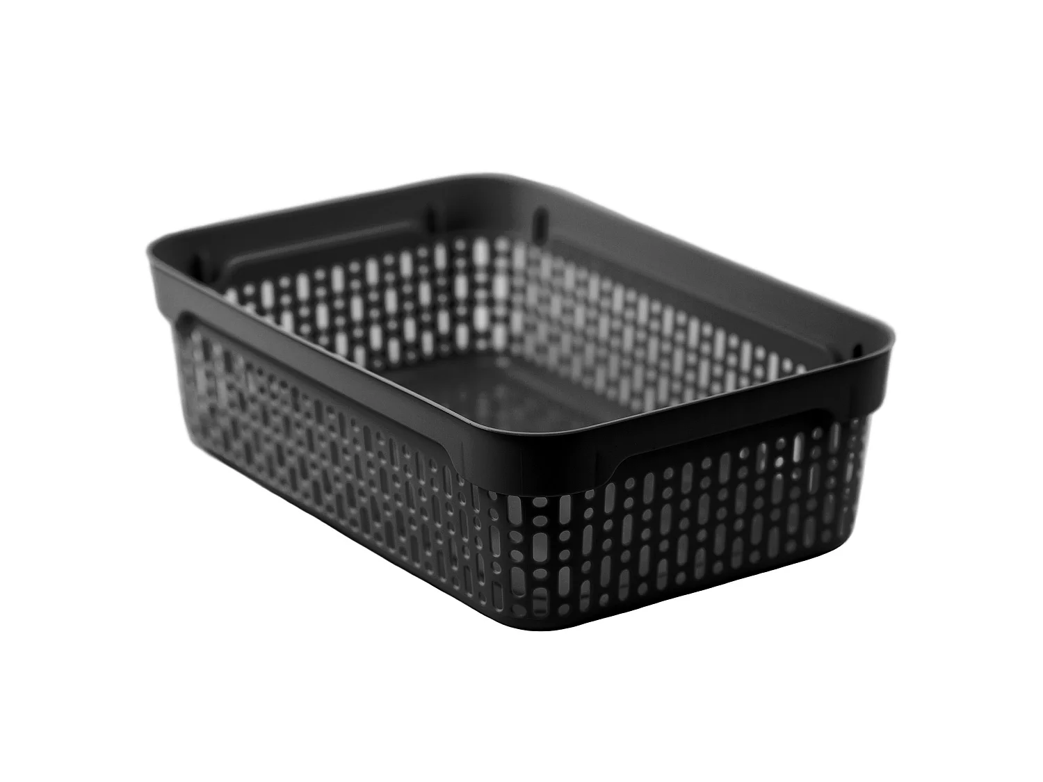 Panier ajouré en plastique avec couvercle pour cosmétiques noir 30x20x9 cm