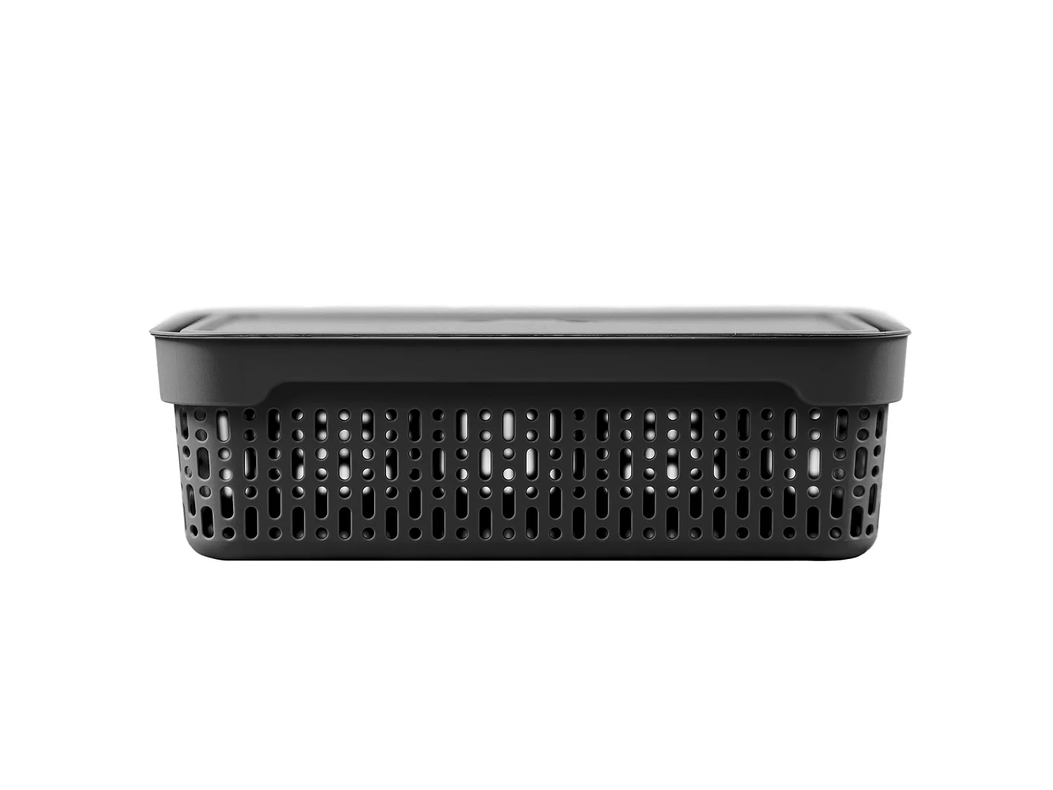 Panier ajouré en plastique avec couvercle pour cosmétiques noir 30x20x9 cm