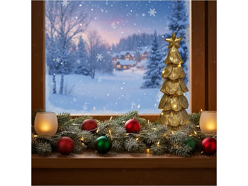 Sapin de Noël LED décoratif en polystone/polyéthylène doré 9,5x9,3x28,5 cm