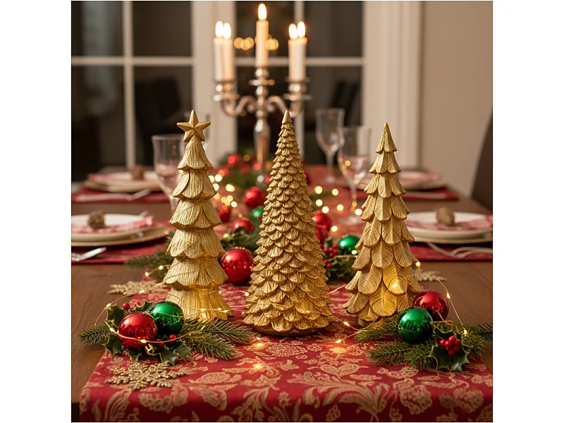 Sapin de Noël LED décoratif en polystone/polyéthylène doré 9,5x9,3x28,5 cm