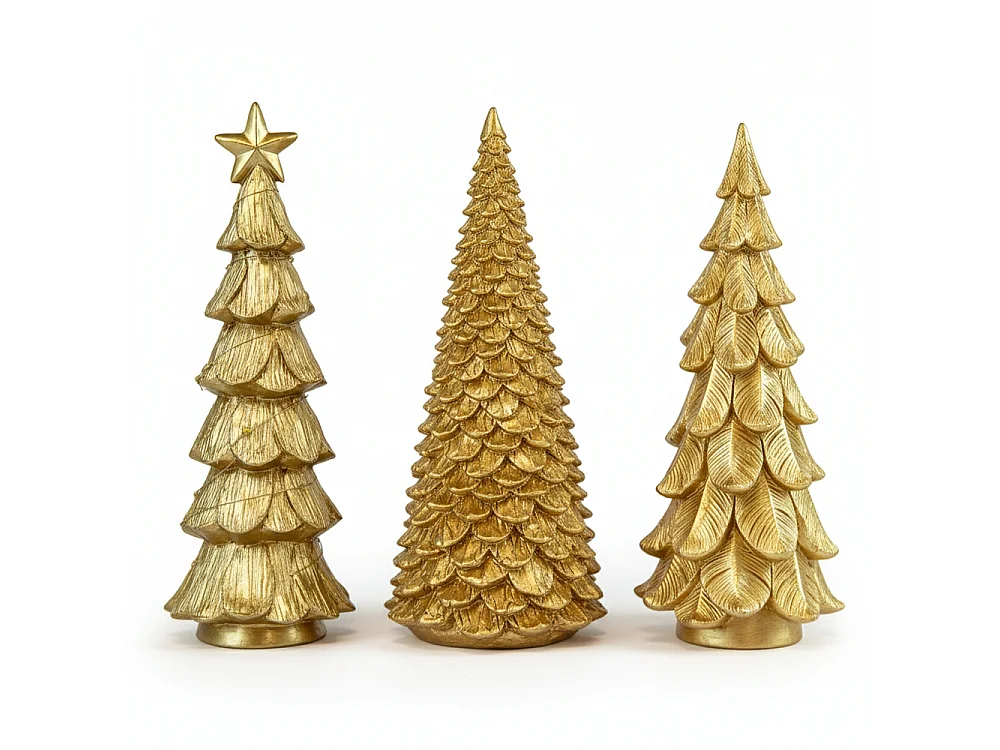 Sapin de Noël LED décoratif en polystone/polyéthylène doré 9,5x9,3x28,5 cm