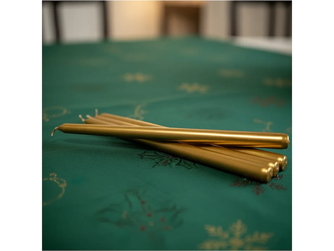 Bougie de Noël simple pour dîner de réveillon 4 pièces dorée 21x21x300 mm