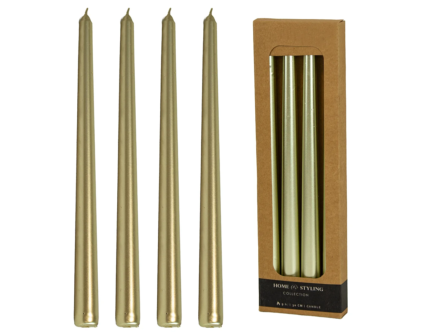 Bougie de Noël simple pour dîner de réveillon 4 pièces dorée 21x21x300 mm