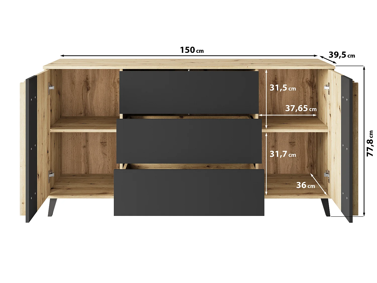 Commode HURON, largeur de buffet 150 cm, Couleur : Matcha vert