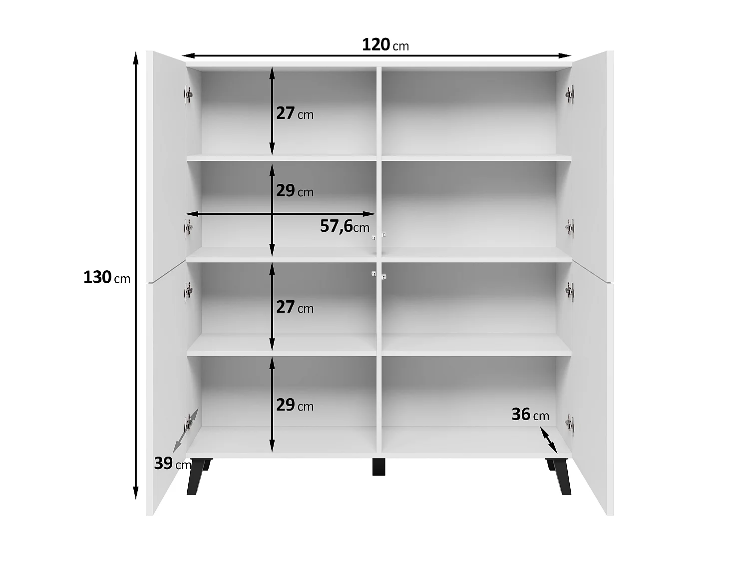LOKET hoge ladekast, dressoirbreedte 120 cm, Kleur: Wit