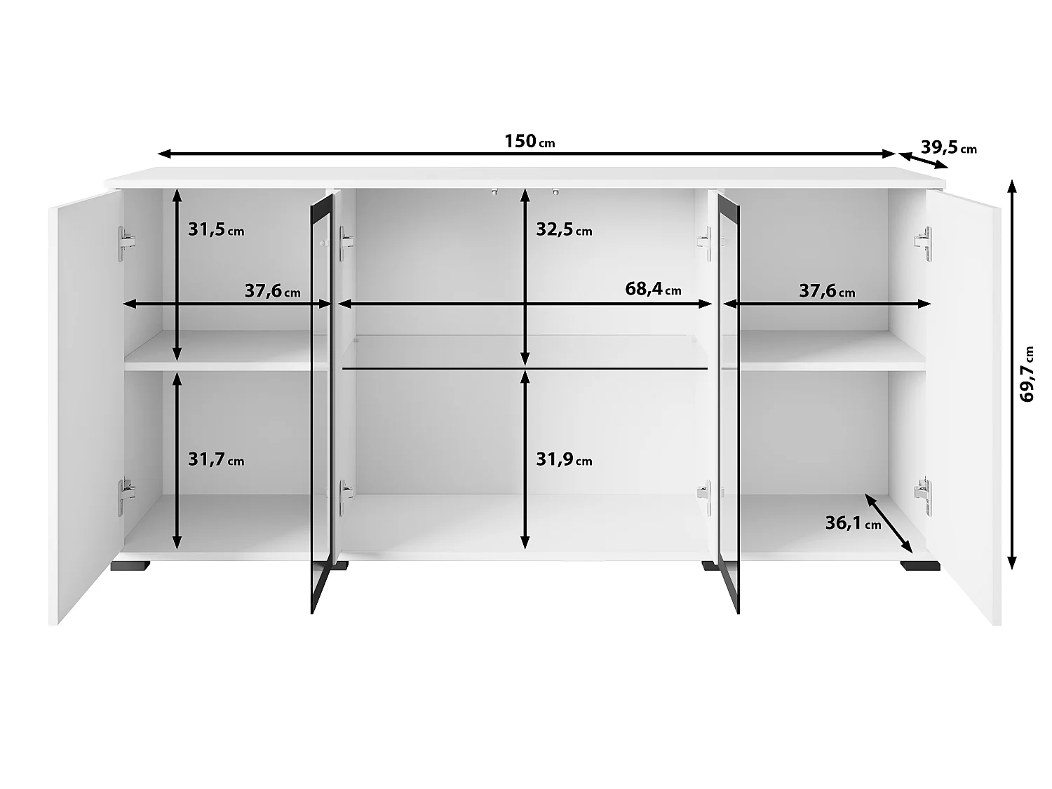 FARO ladekast, dressoir breedte 150 cm, met LED, kleur: Wotan eiken / wit
