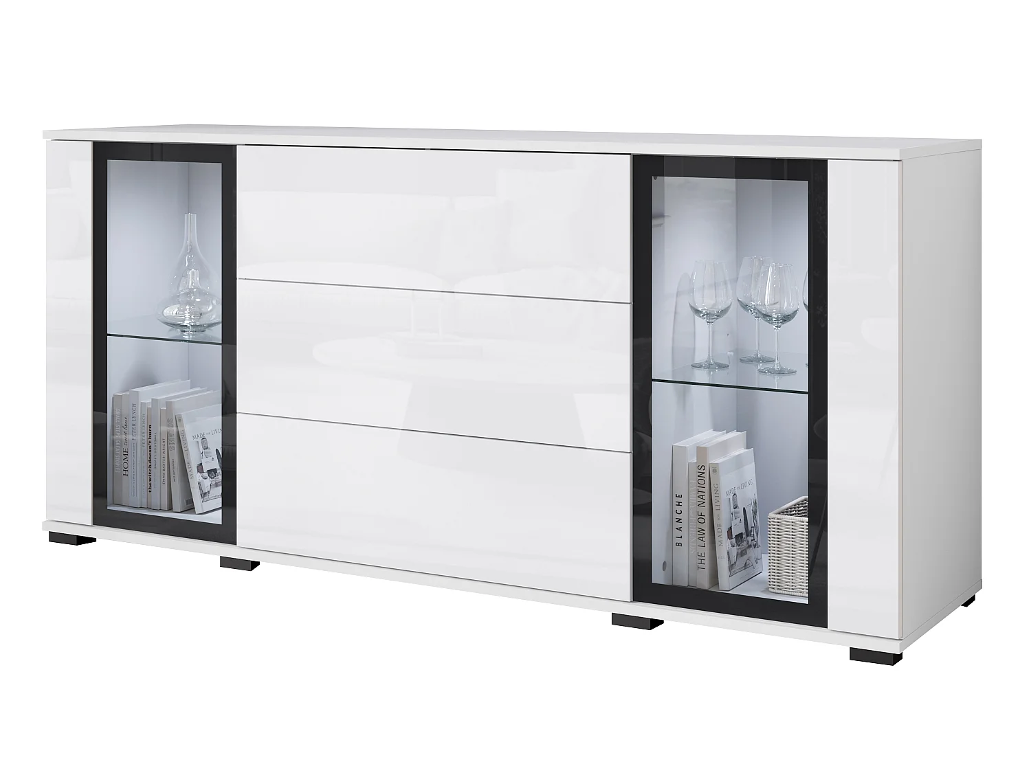 FARO-Kommode, Sideboardbreite 150 cm, mit LED, Farbe: Weiß