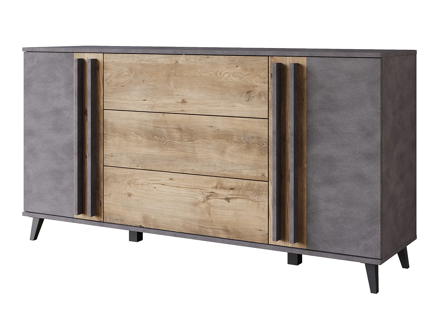 HURON ladekast, dressoir breedte 150 cm, kleur: Matera grafiet / kastanjehout