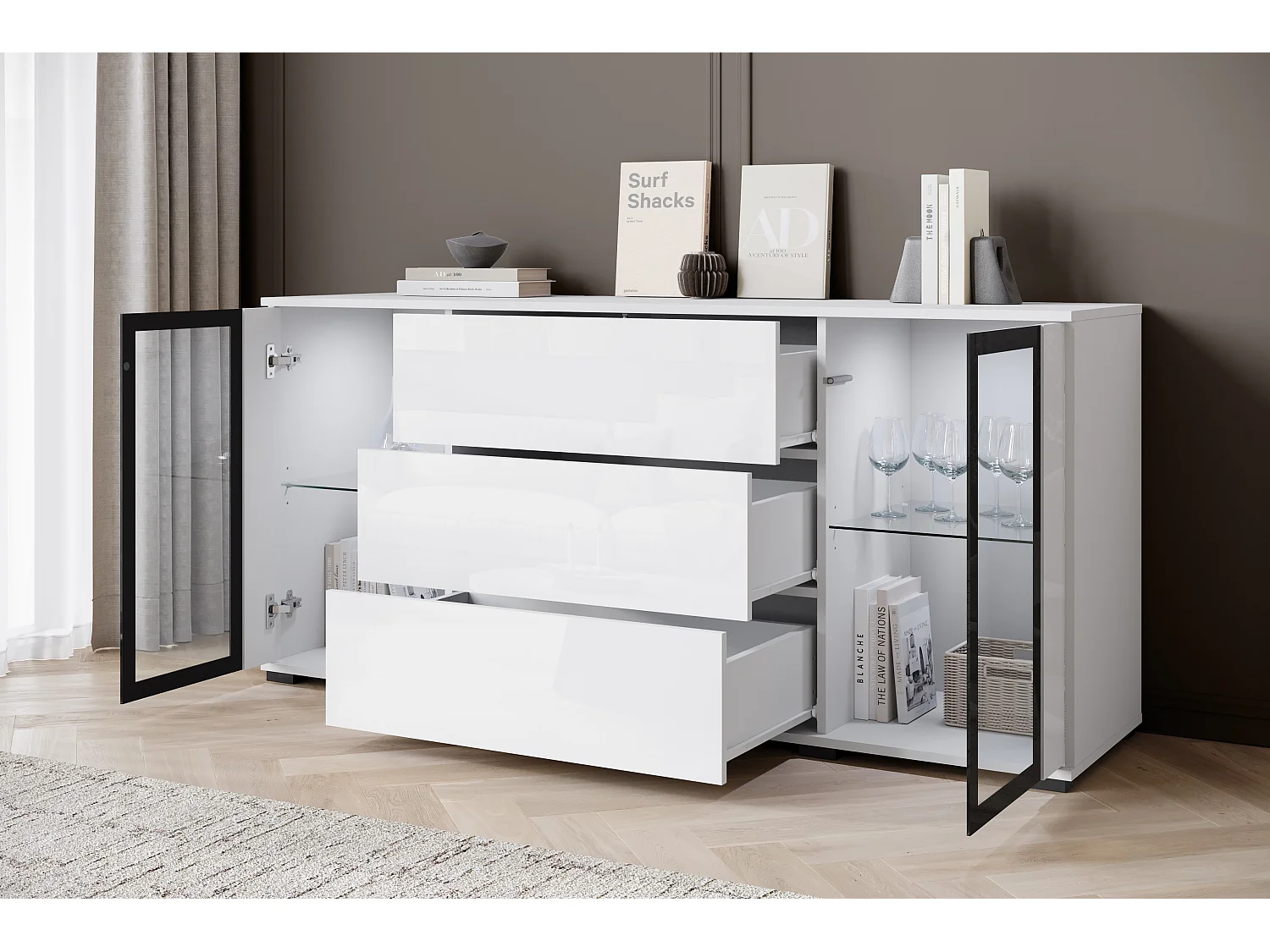 FARO Kommode, Sideboard Breite 150 cm, Farbe: Weiß