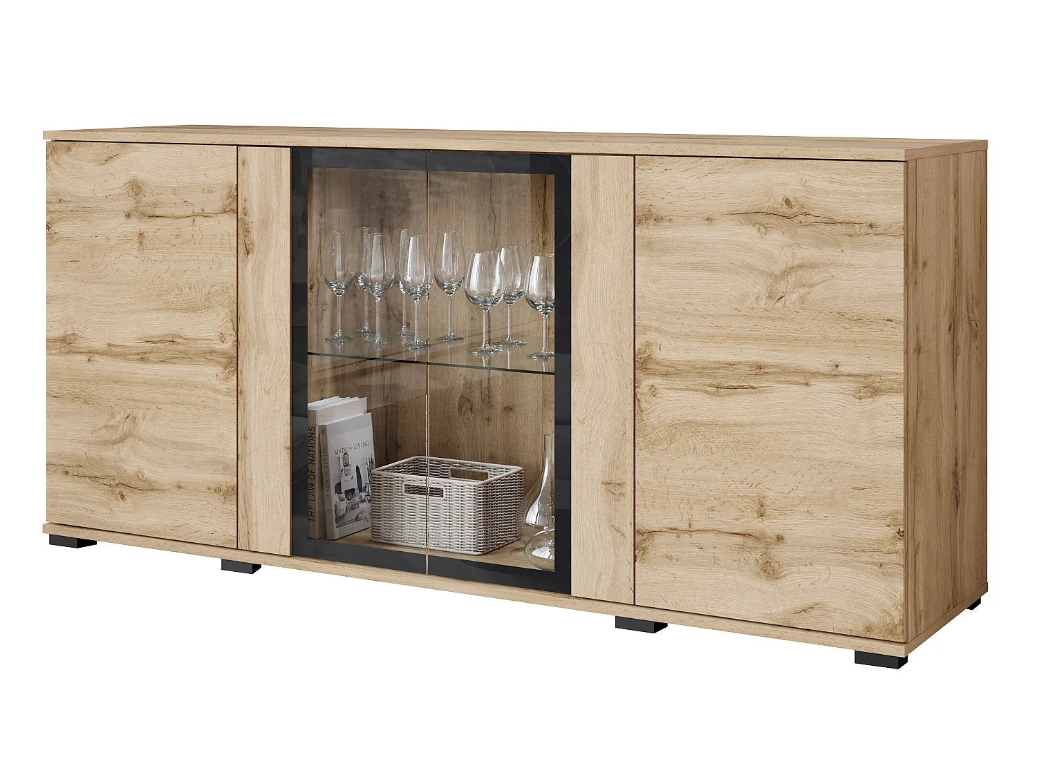 FARO-Kommode, Sideboardbreite 150 cm, mit LED, Farbe: Wotan-Eiche