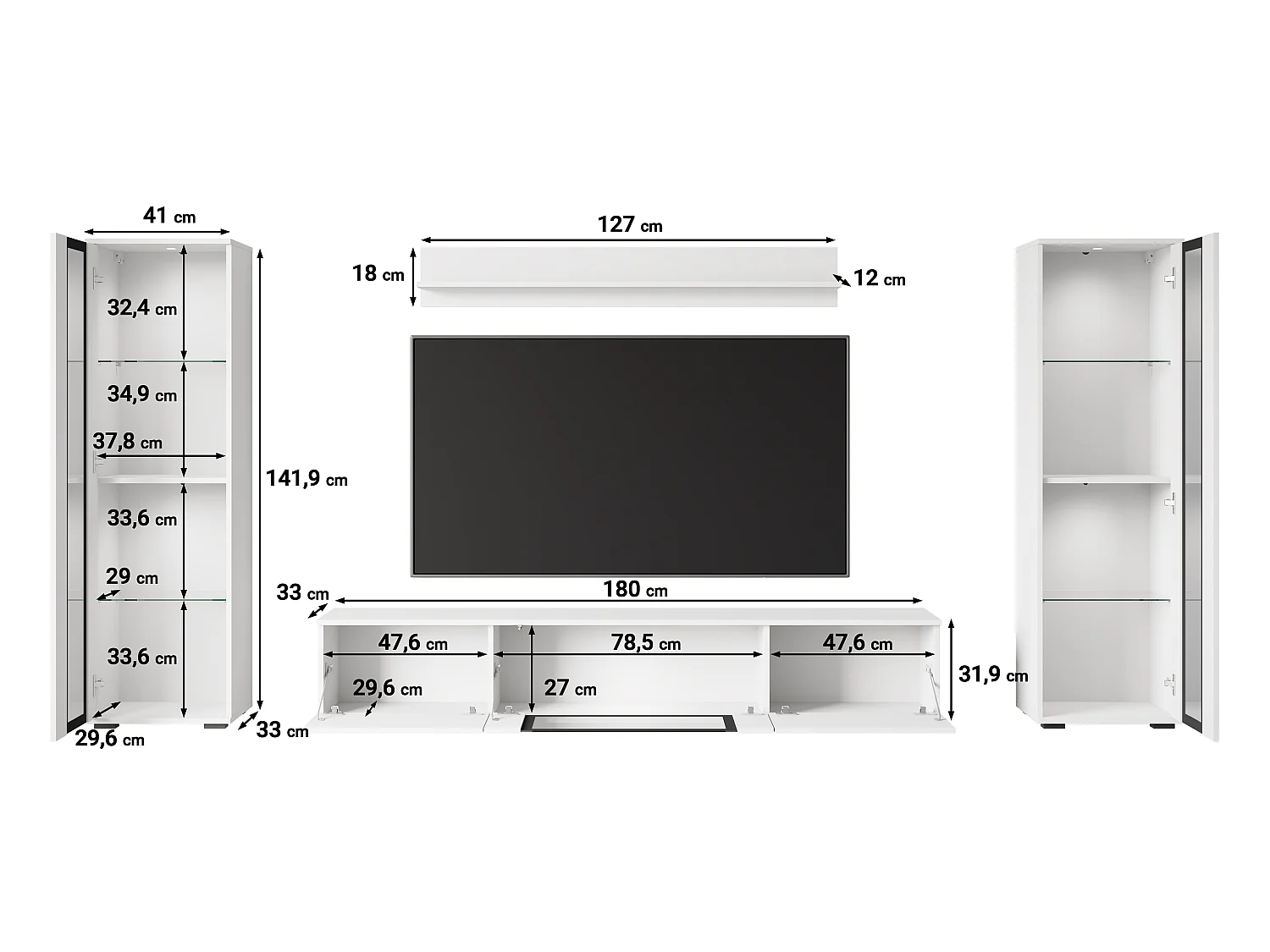 Set aus 4 FARO-Wandelementen, Wotan-Eichenfarbe – ohne LED-Beleuchtung