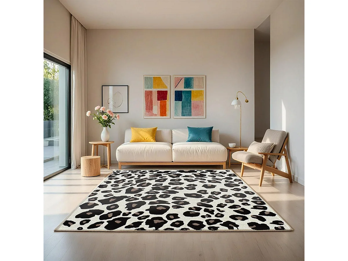 tapis salon LYN1 LEOPARD Beige et marron motif félin tacheté