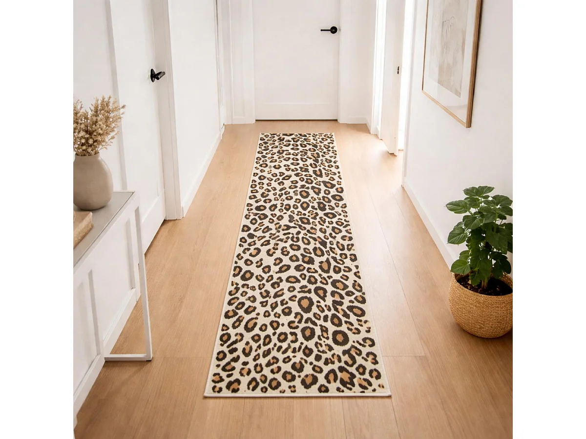 Tapis couloir LYN1 LEOPARD Beige et marron motif félin tacheté