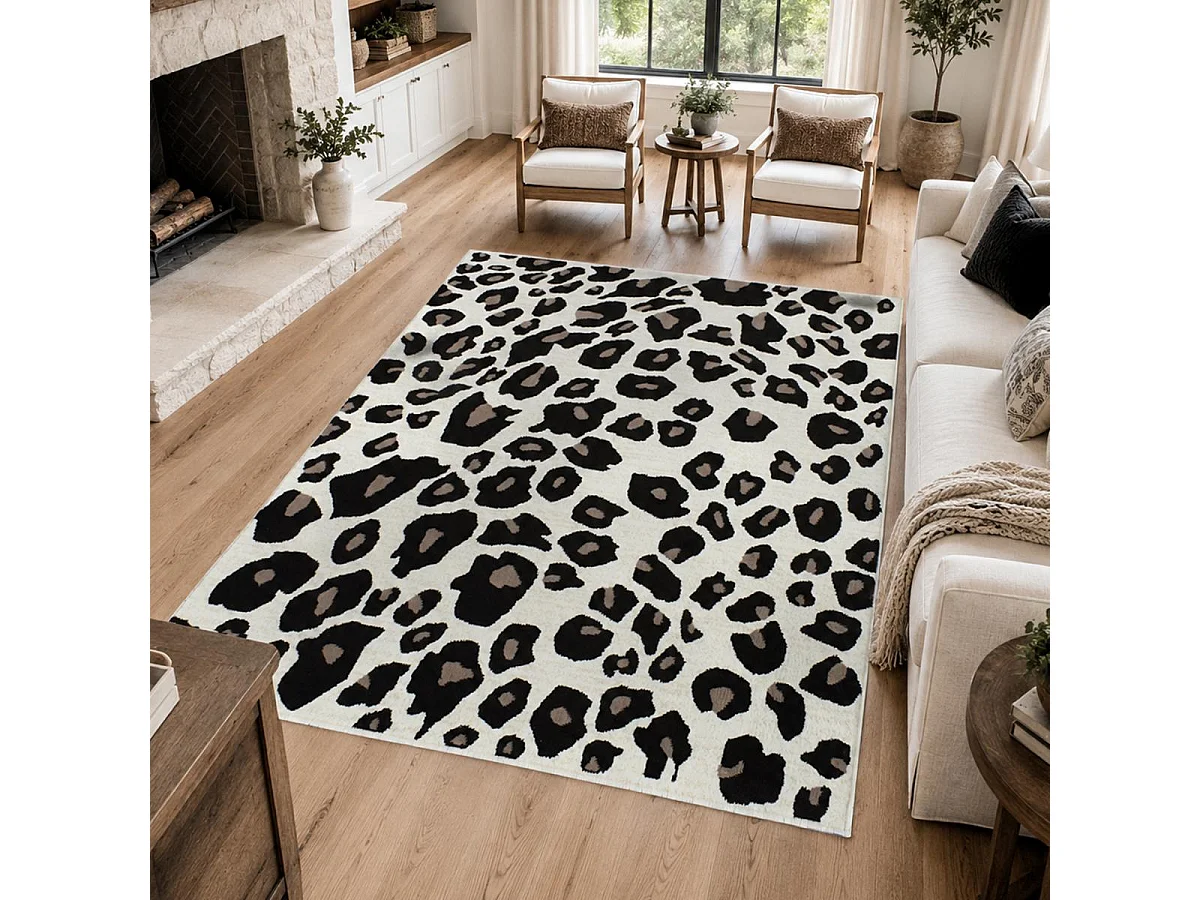 tapis salon LYN1 LEOPARD Beige et marron motif félin tacheté