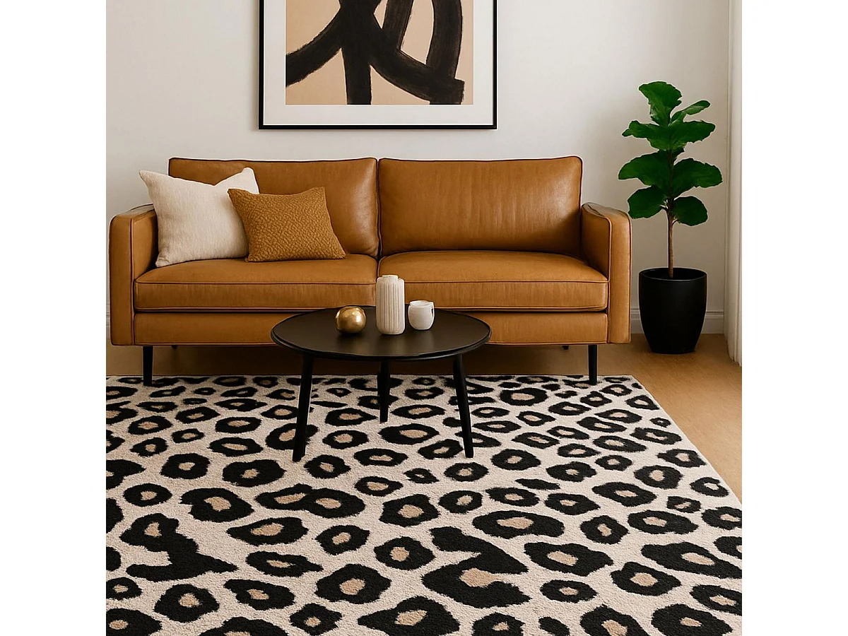 tapis salon LYN1 LEOPARD Beige et marron motif félin tacheté