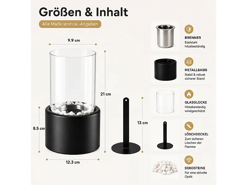 NETTLIFE Cheminee Bioethanol L12 3 l9 9 H21cm base metal verre borosilicate feu ambiance portable pour maison balcon