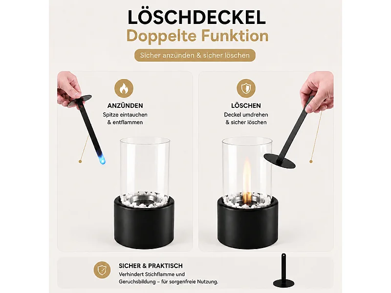 NETTLIFE Cheminee Bioethanol L12 3 l9 9 H21cm base metal verre borosilicate feu ambiance portable pour maison balcon