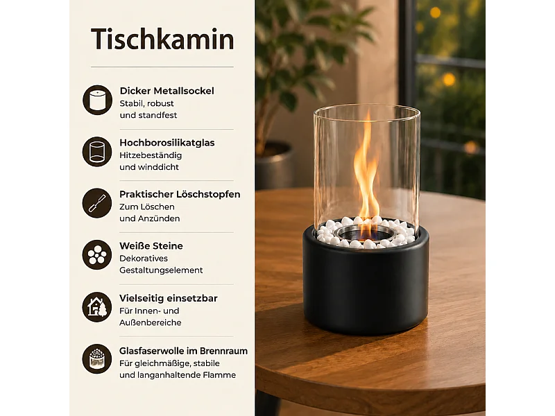 NETTLIFE Cheminee Bioethanol L12 3 l9 9 H21cm base metal verre borosilicate feu ambiance portable pour maison balcon
