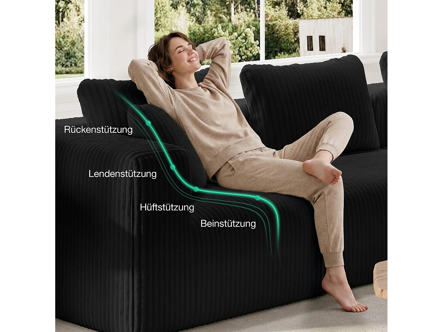 Novilla Canapé d'angle Modulable 4 Places Compressé, Smarts Coil® Ressorts sans Montage, 270×180×65CM avec 5 Coussins, Noir
