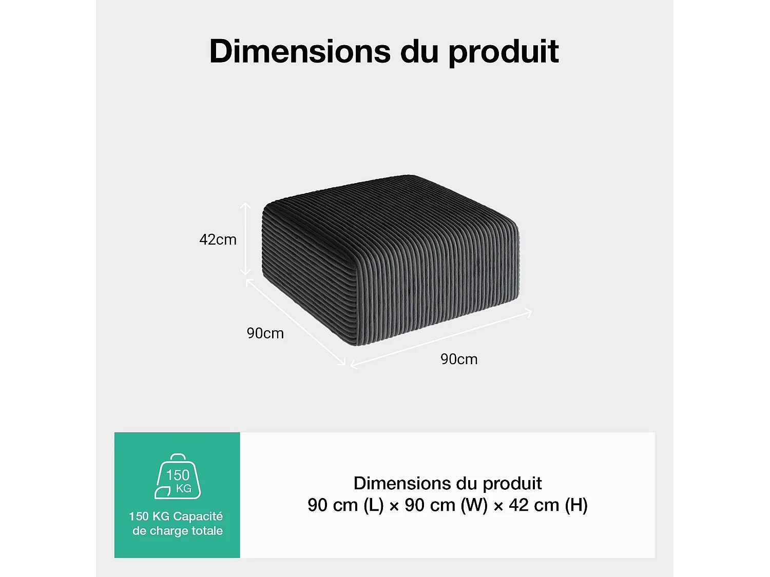 Novilla Canapé d'angle Modulable, Convertible Pouf Compressé 90x90x42cm, Gris Foncé