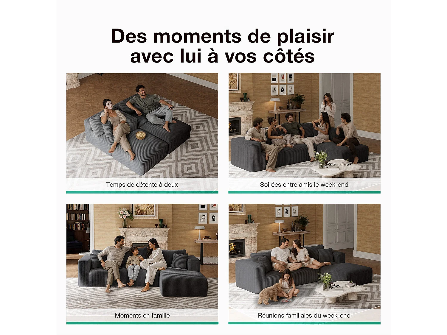 Novilla Canapé d'angle Modulable, Convertible Pouf Compressé 90x90x42cm, Gris Foncé