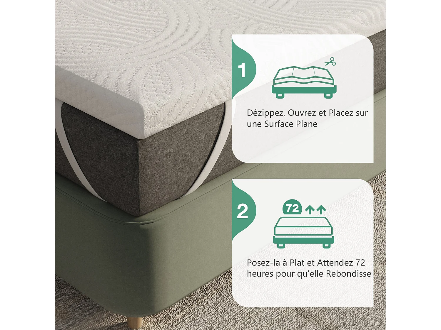 Avenco Surmatelas - Mousse respirante et tissu en fibre de bambou - Housse lavable et dessous antidérapant - 5 cm - 140 x 190 cm