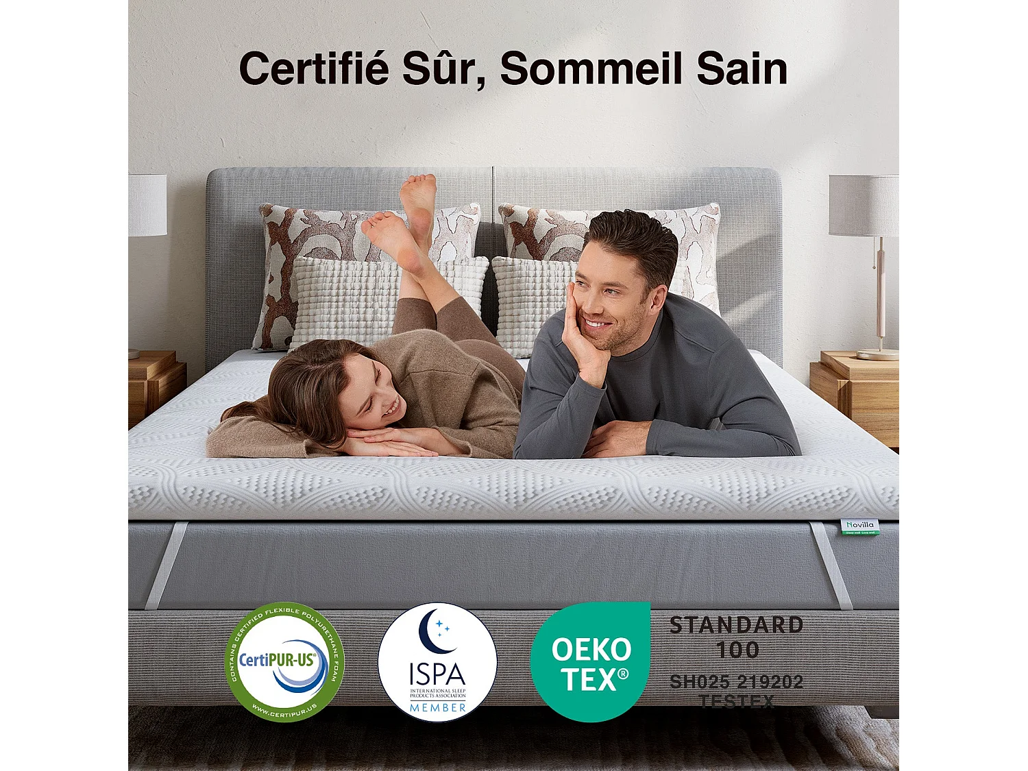 Novilla Surmatelas - Mousse à mémoire de forme gel - Antidérapant avec housse lavable - 140 x 190 cm - Épaisseur 5 cm