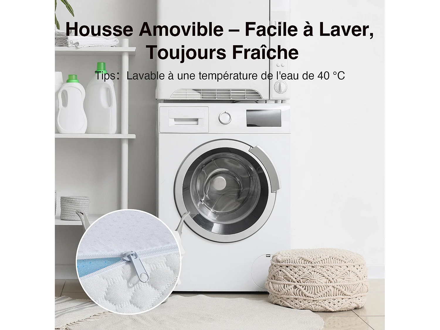 Novilla Surmatelas - Mousse à mémoire de forme gel - Antidérapant avec housse lavable - 140 x 190 cm - Épaisseur 5 cm
