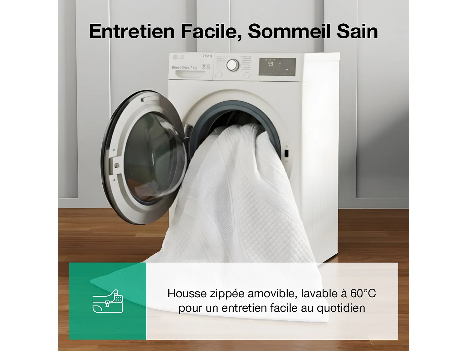 Novilla Surmatelas 90 x 190 cm, épaisseur 7 cm, mousse à mémoire de forme gel, housse lavable et dessous antidérapant