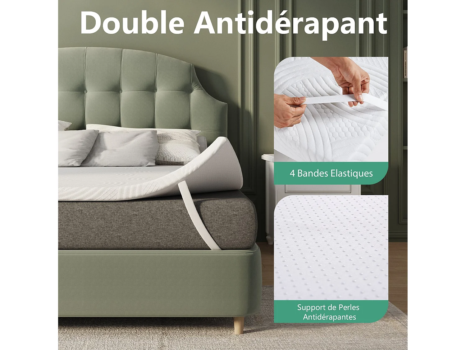Avenco Surmatelas - Mousse respirante et tissu en fibre de bambou - Housse lavable et dessous antidérapant - 5 cm - 90 x 190 cm