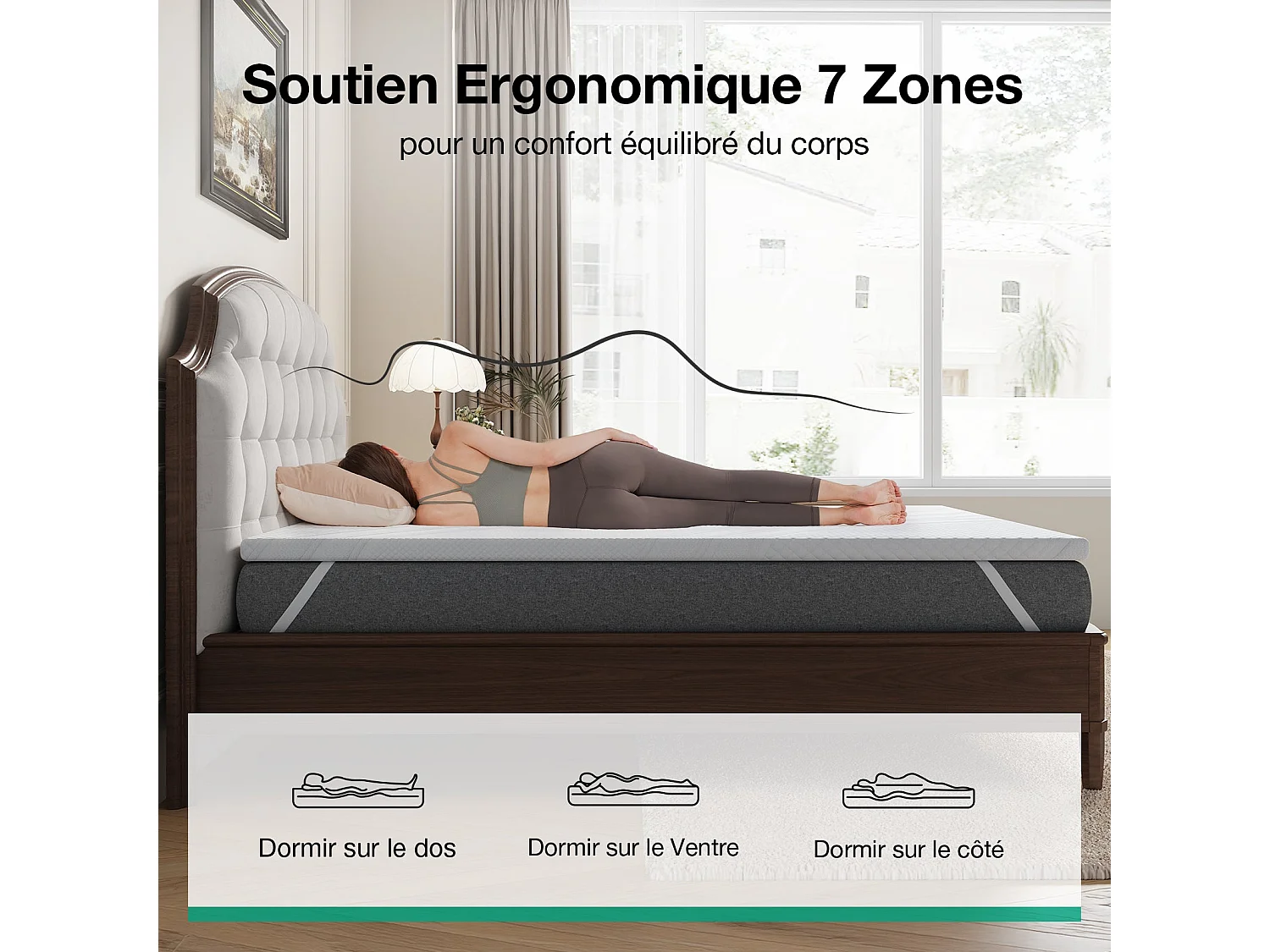 Novilla Surmatelas 140 x 190 cm, épaisseur 7 cm, mousse à mémoire de forme gel, housse lavable et dessous antidérapant