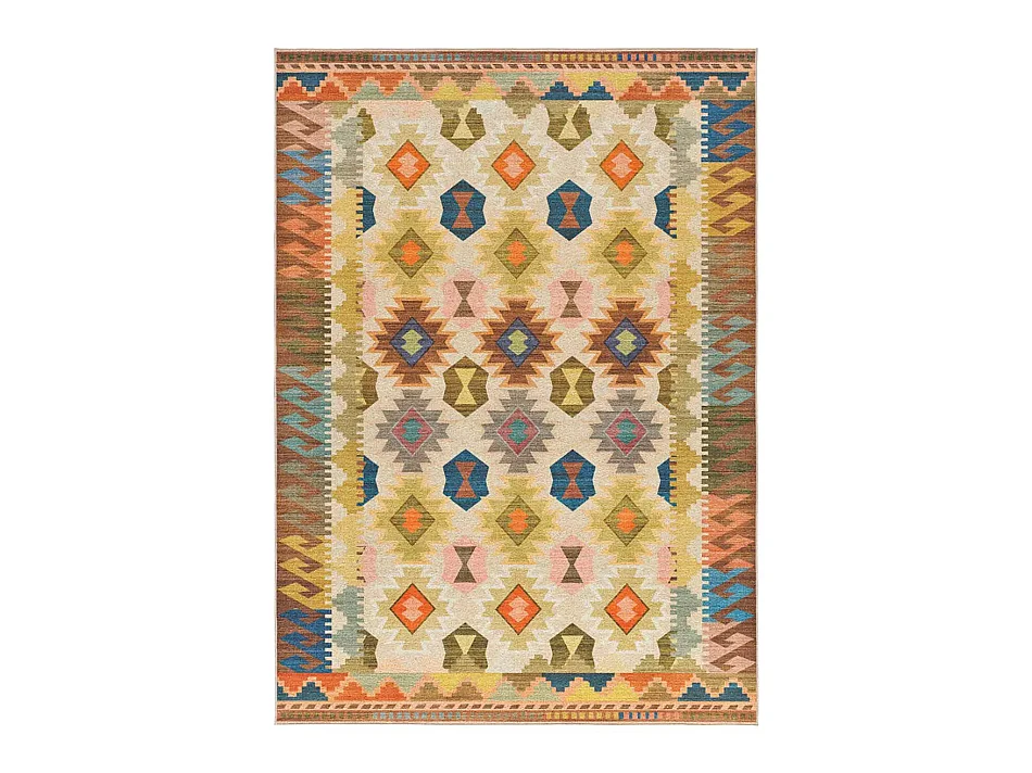 Tapis intérieur lavable antidérapant - ethnique - multicolore - 140 x 200 cm - SERAK