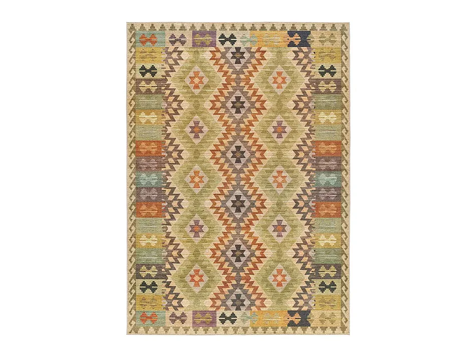 Laagpolig tapijt - wasbaar antislip - etnisch - veelkleurig - 80x150 cm - SERAK