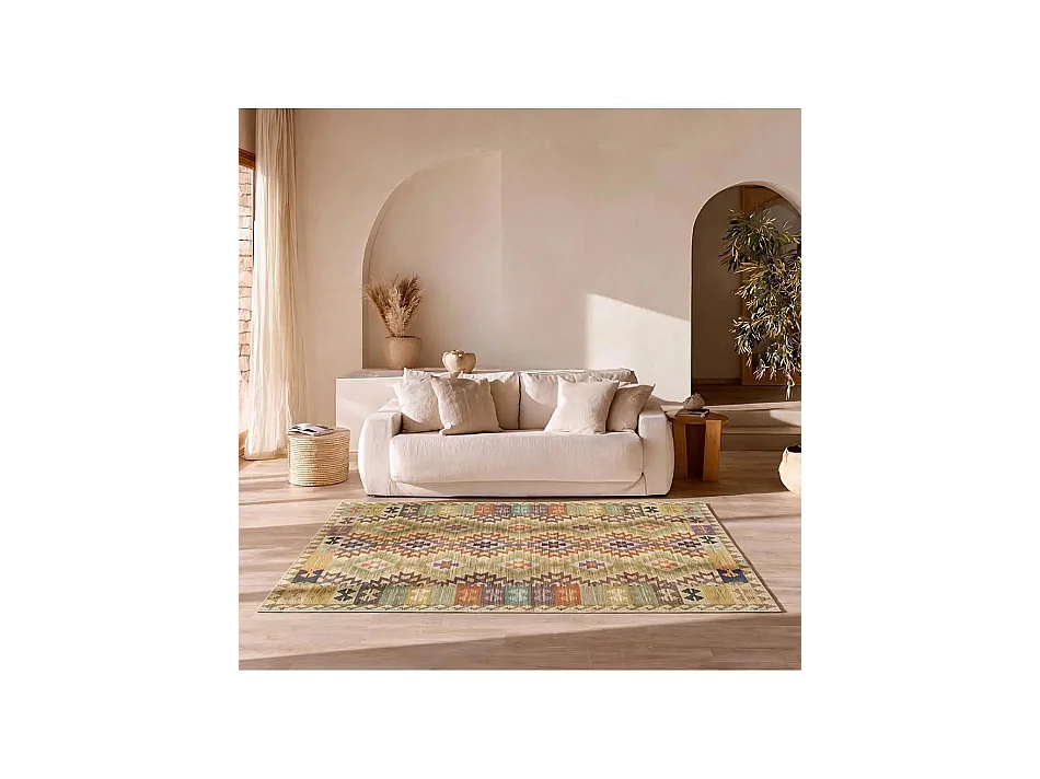 Tapis intérieur lavable antidérapant - ethnique - multicolore - 140 x 200 cm - SERAK