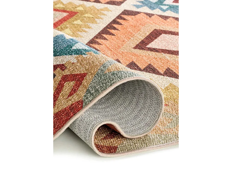 Laagpolig tapijt - wasbaar antislip - etnisch - veelkleurig - 200x290 cm - SERAK