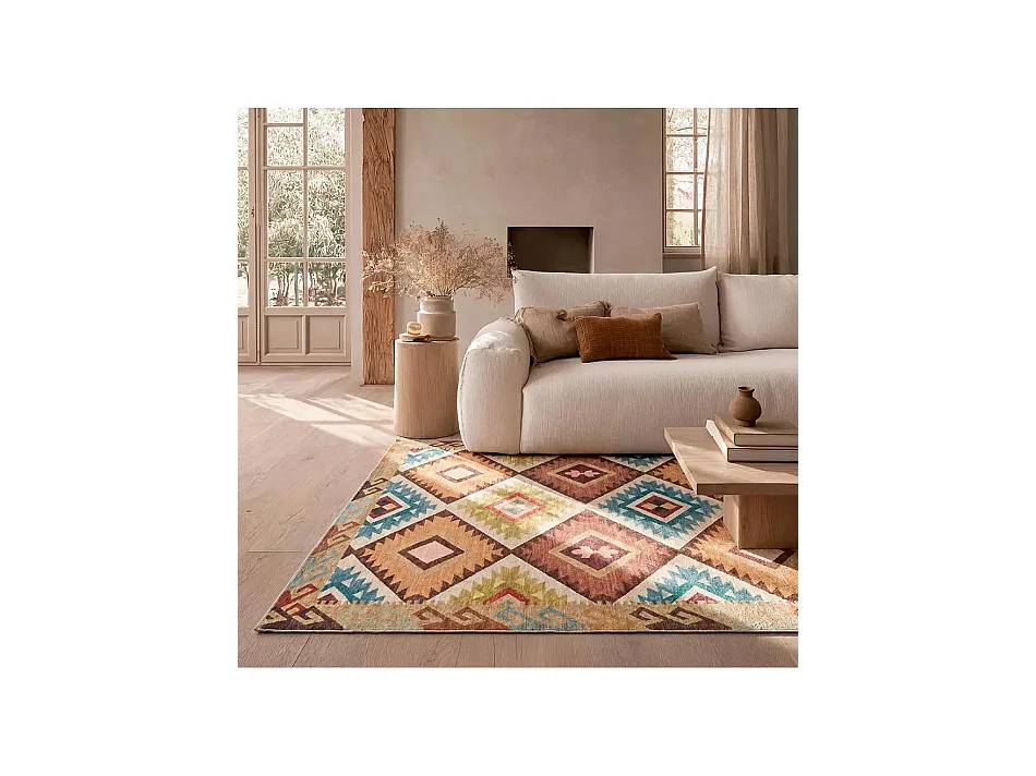Laagpolig tapijt - wasbaar antislip - etnisch - veelkleurig - 160x230 cm - SERAK