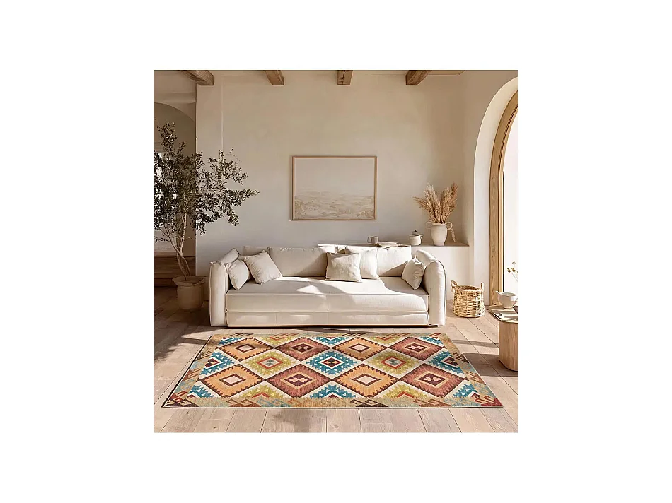 Tapis intérieur lavable antidérapant - ethnique - multicolore - 140 x 200 cm - SERAK