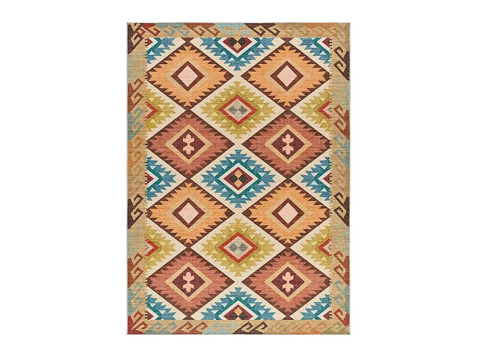 Laagpolig tapijt - wasbaar antislip - etnisch - veelkleurig - 80x150 cm - SERAK