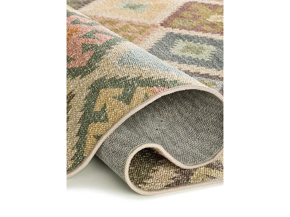 Laagpolig tapijt - wasbaar antislip - etnisch - veelkleurig - 80x150 cm - SERAK