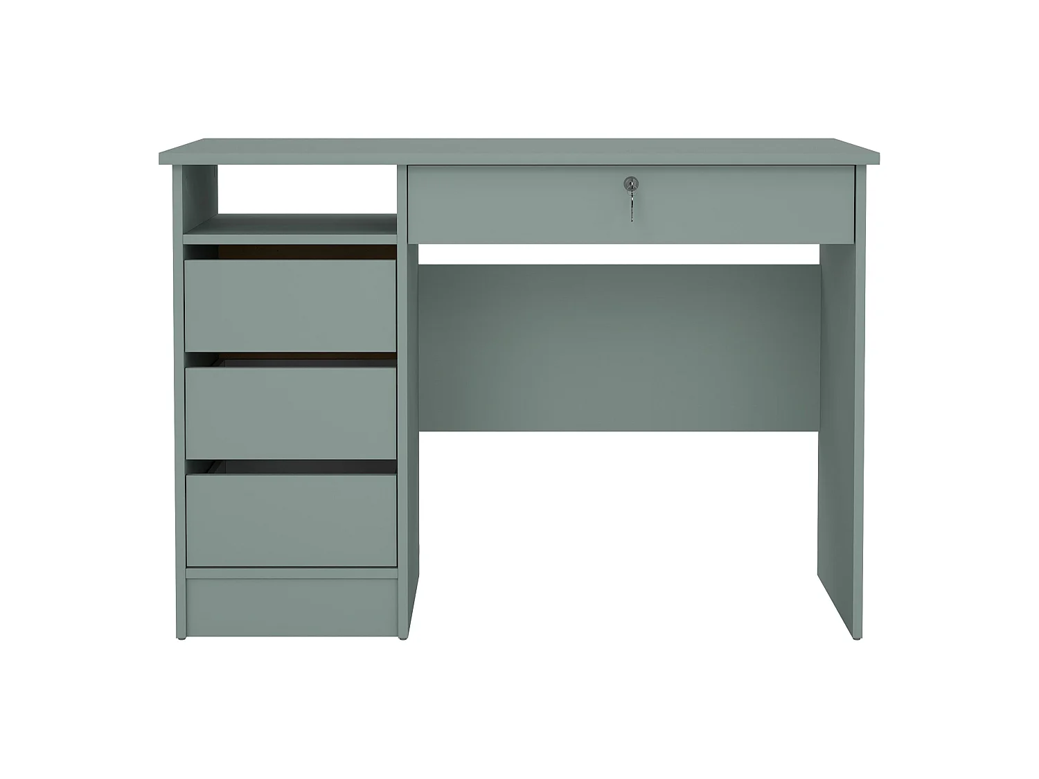 Schreibtisch Franklin, ein Regal, 109x49x76h cm Salbeigrün, 4 Schubladen, ein Fach