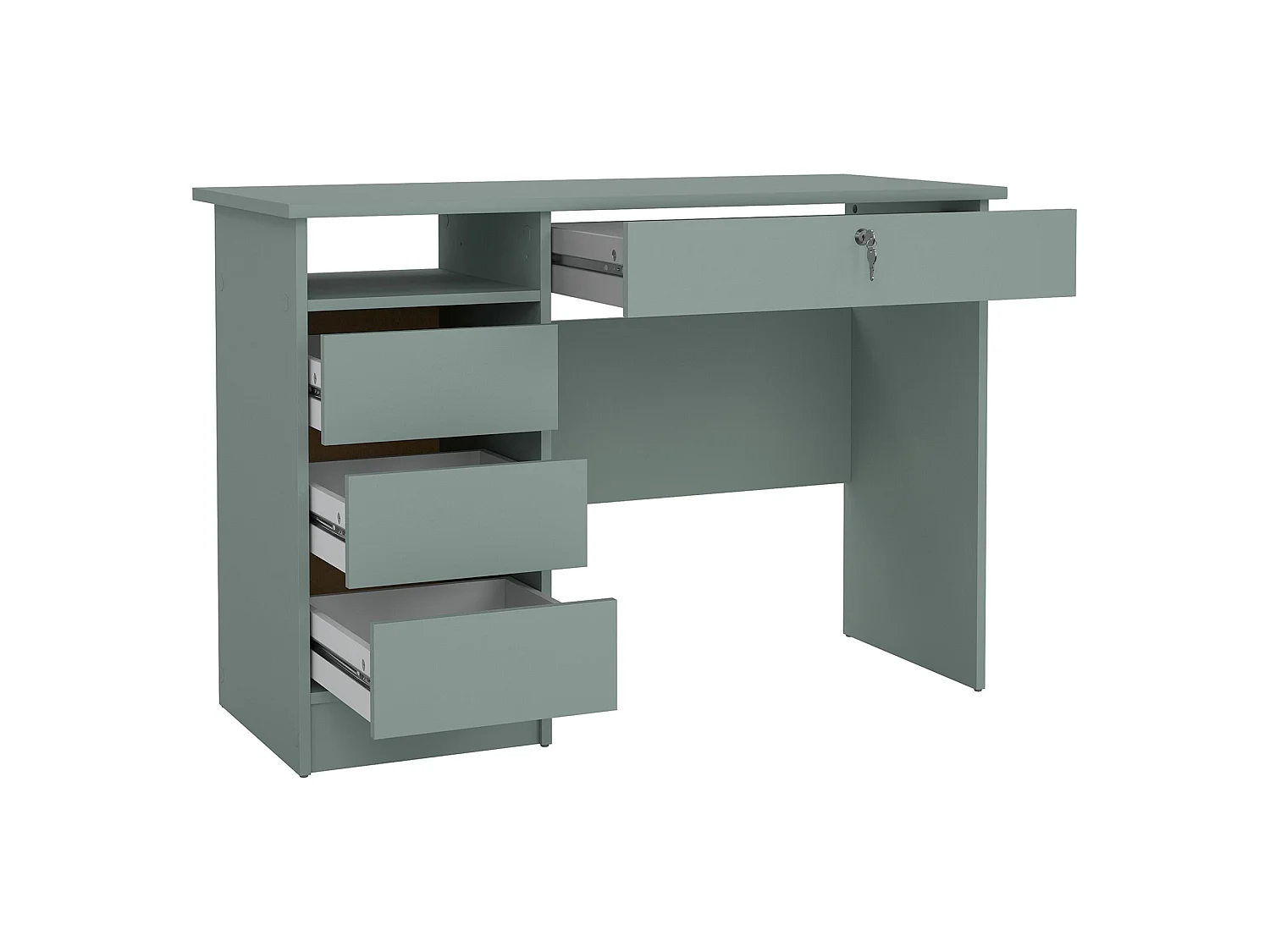 Schreibtisch Franklin, ein Regal, 109x49x76h cm Salbeigrün, 4 Schubladen, ein Fach