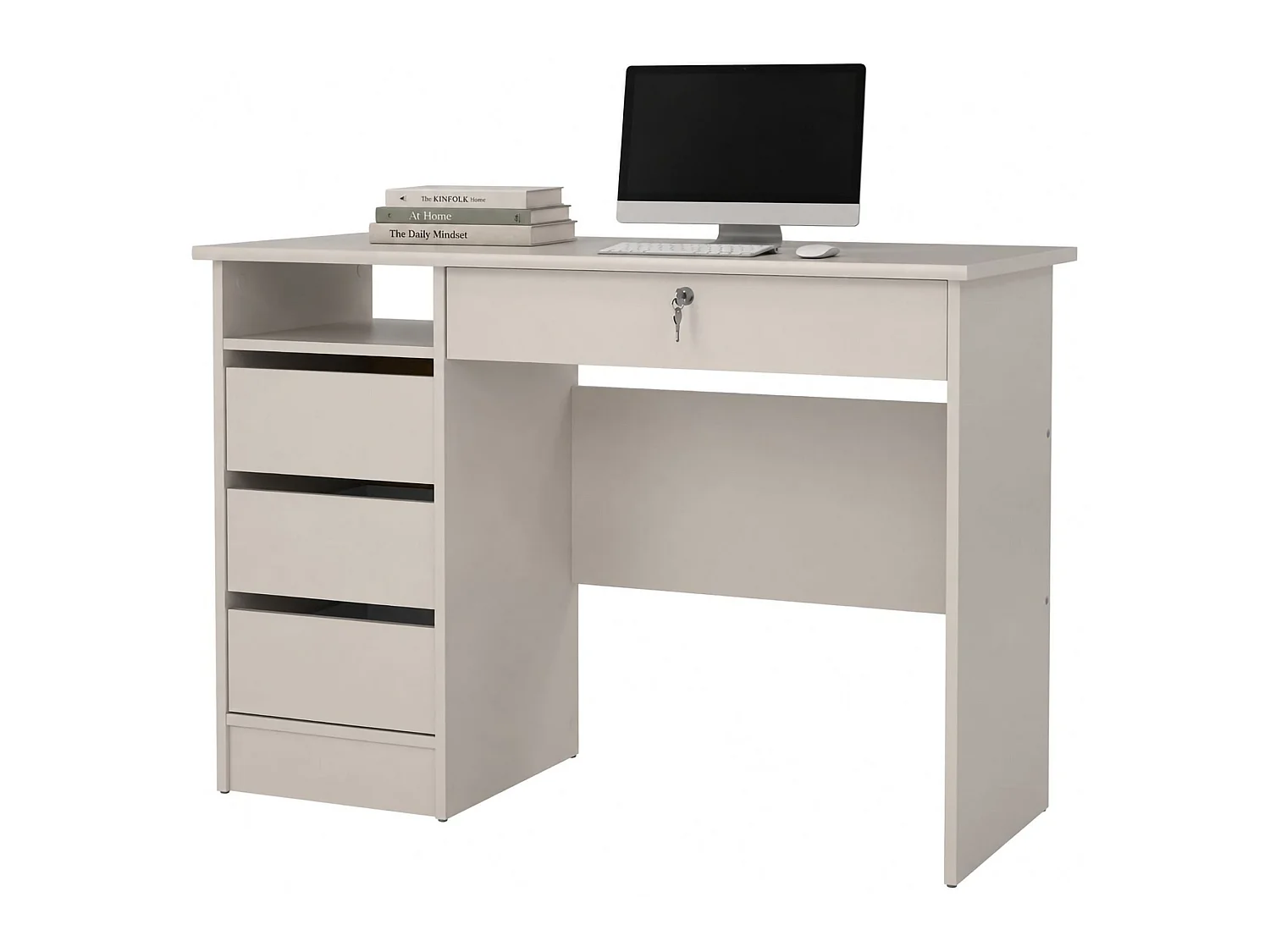 Scrivania Franklin, un Ripiano, 109x49x76h cm Beige Cashmere, 4 Cassetti, un Vano