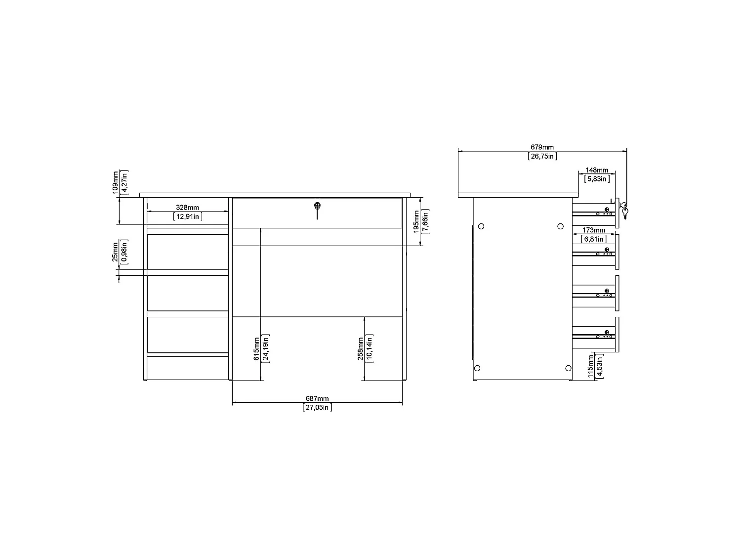Scrivania Franklin, un Ripiano, 109x49x76h cm Beige Cashmere, 4 Cassetti, un Vano