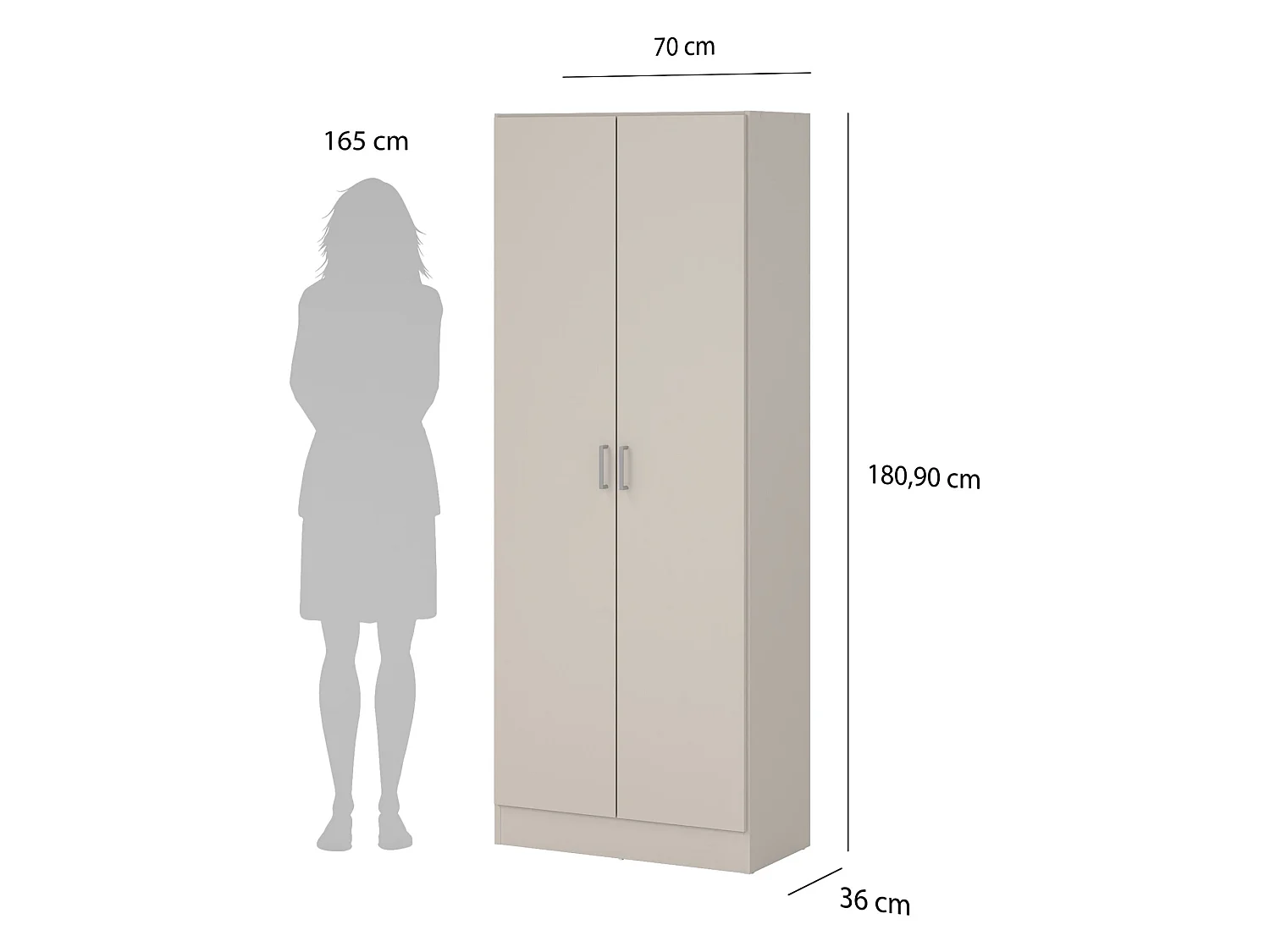 Armadio Multiuso 2 Ante Soresina, 3 Ripiani, 70x180h cm Beige Cashmere, 2 Ante, 5 Vani