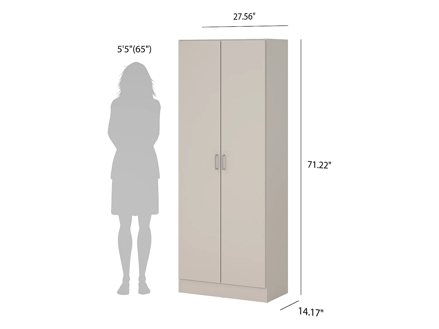 Armadio Multiuso 2 Ante Soresina, 3 Ripiani, 70x180h cm Beige Cashmere, 2 Ante, 5 Vani