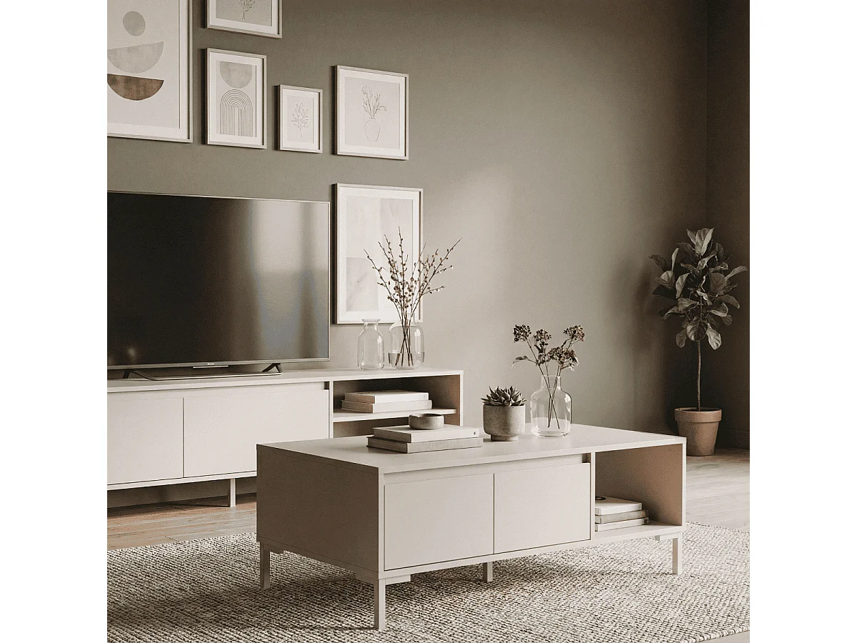 Table basse 2 portes, 1 niche couleur cachemire L100 cm - NERIO