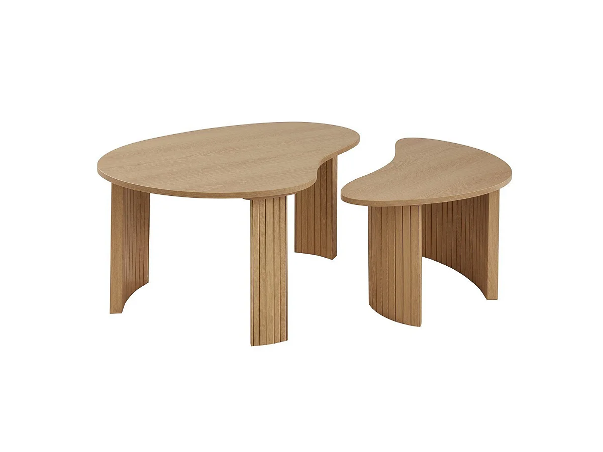 Lot de 2 tables basses forme organique décor bois - THÉA